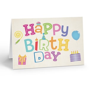 Colorful Happy Birhtday Note Card - 10 Boxed Cards & Envelopes - B14367