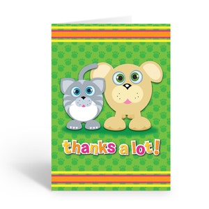 Cute Dog and Cat Thank You Note Card - 10 Note Cards and Envelopes - B14254