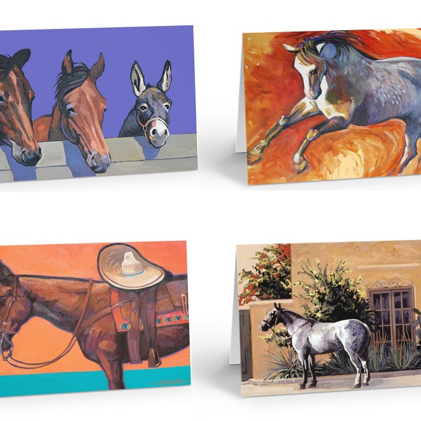 Assorted Horse Blank Note Cards - 12 Boxed Cards & Envelopes - Rancher - Equestrian - Southwest - 14436