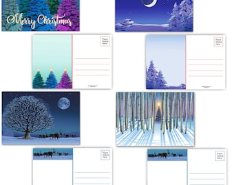 Assorted Pretty Forest Trees Christmas Postcards - 40 Holiday Postcards - 17127