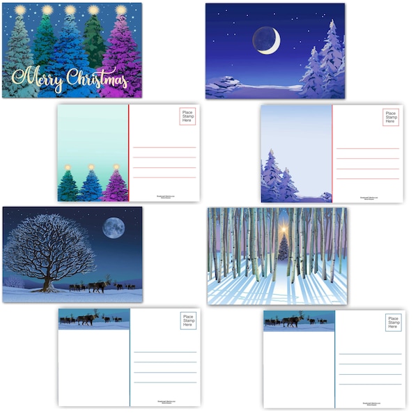 Assorted Pretty Forest Trees Christmas Postcards - 40 Holiday Postcards - 17127