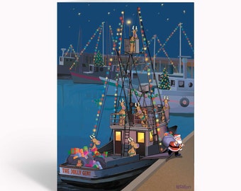 Harbor Boat - 18 Nautical Christmas Cards & Evelopes - Commercial Fishing Boat - 60051
