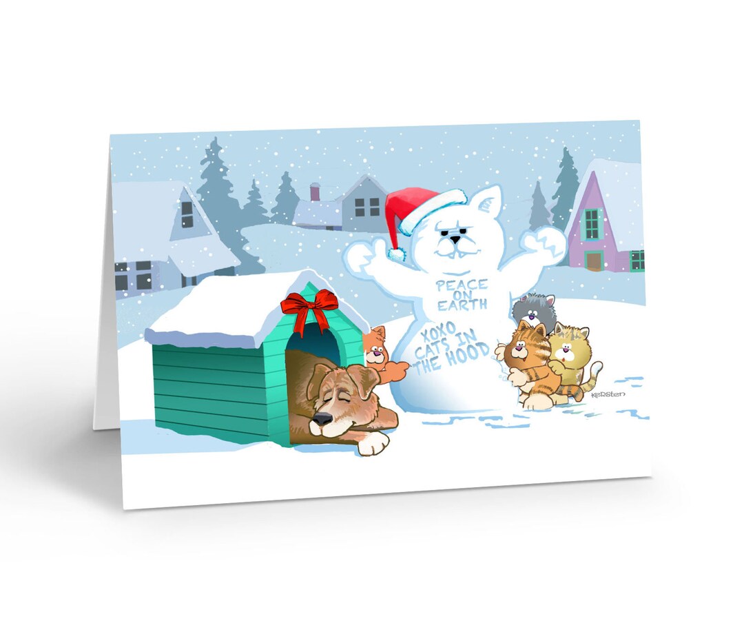 Funny Cat and Dog Christmas Card - 12 Cute Christmas Cards & Envelopes ...