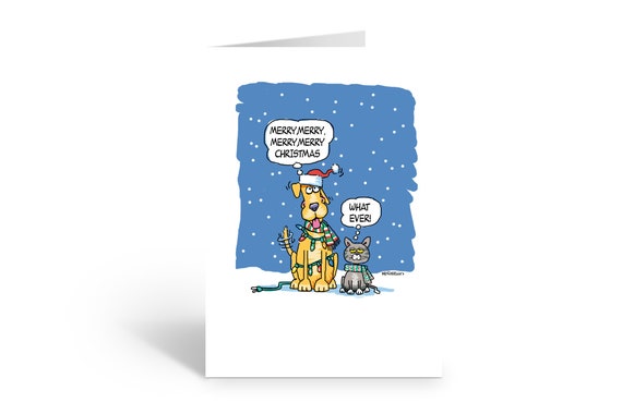 Funny Dog & Cat Christmas Card - 18 Boxed Holiday Cards