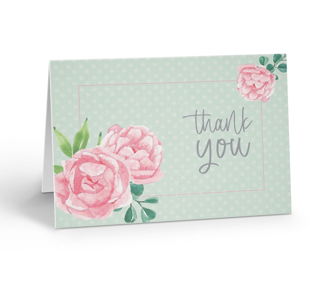 Pink Flowers Thank You Note Card - 10 Boxed Cards & Envelopes - Note ...