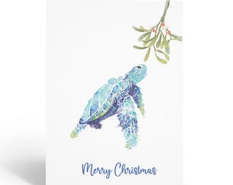 Stonehouse Collection | Sea Turtle Eating Seaweed Christmas Card | Ocean Holiday Card - B18084