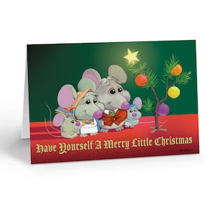 Adorable Mouse Merry Little Christmas Card - 12 Cute Holiday Cards & Envelopes - 18033