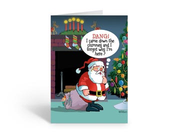 Funny Christmas Cards Featuring Forgetful Santa - 18 Humorous Holiday & Envelopes