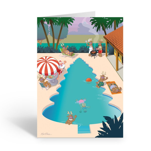 Pool Christmas Tree Greeting Card  - 18 Pool Cards & Envelopes -  30010