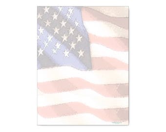 Patriotic Flag Stationery -  American Flag Letterhead -8.5 x 11 inches - 60 Paper Sheets - 6512