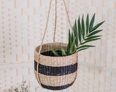Natural Seagrass Hanging Planter Black Striped Plant Pot Houseplant Succulent