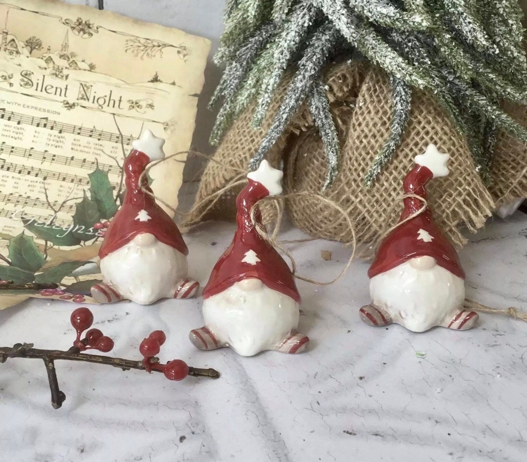 Set of 3 Ceramic Nordic Gonks Christmas Bauble Tree Hanging Etsy UK