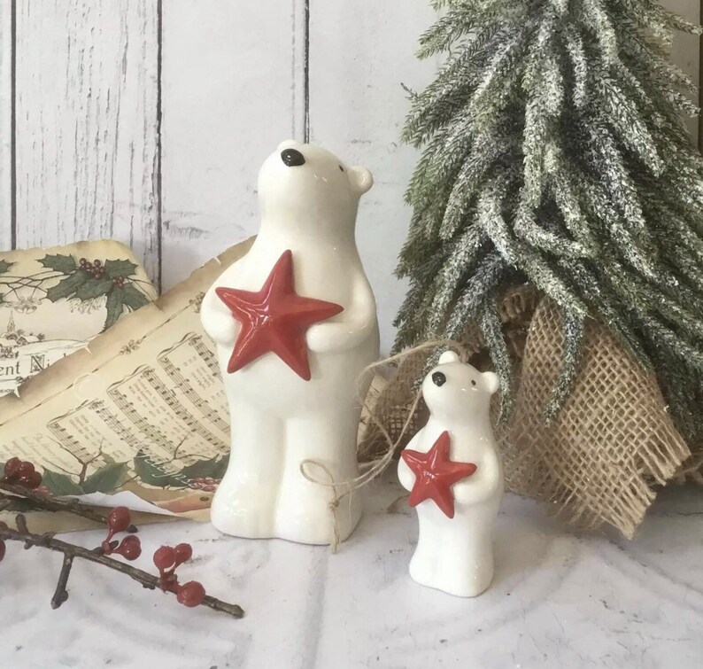 Ceramic Polar Bear Figurine Christmas Decoration Ornament Xmas Etsy UK