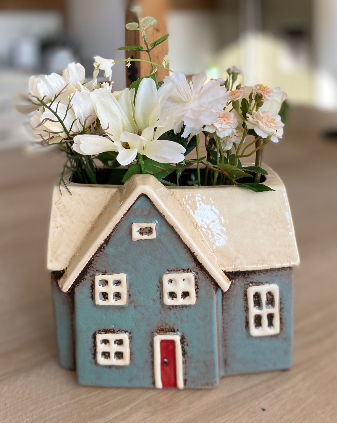 Ceramic Village Cottage Plant Pot Holder Pottery Ornament Etsy
