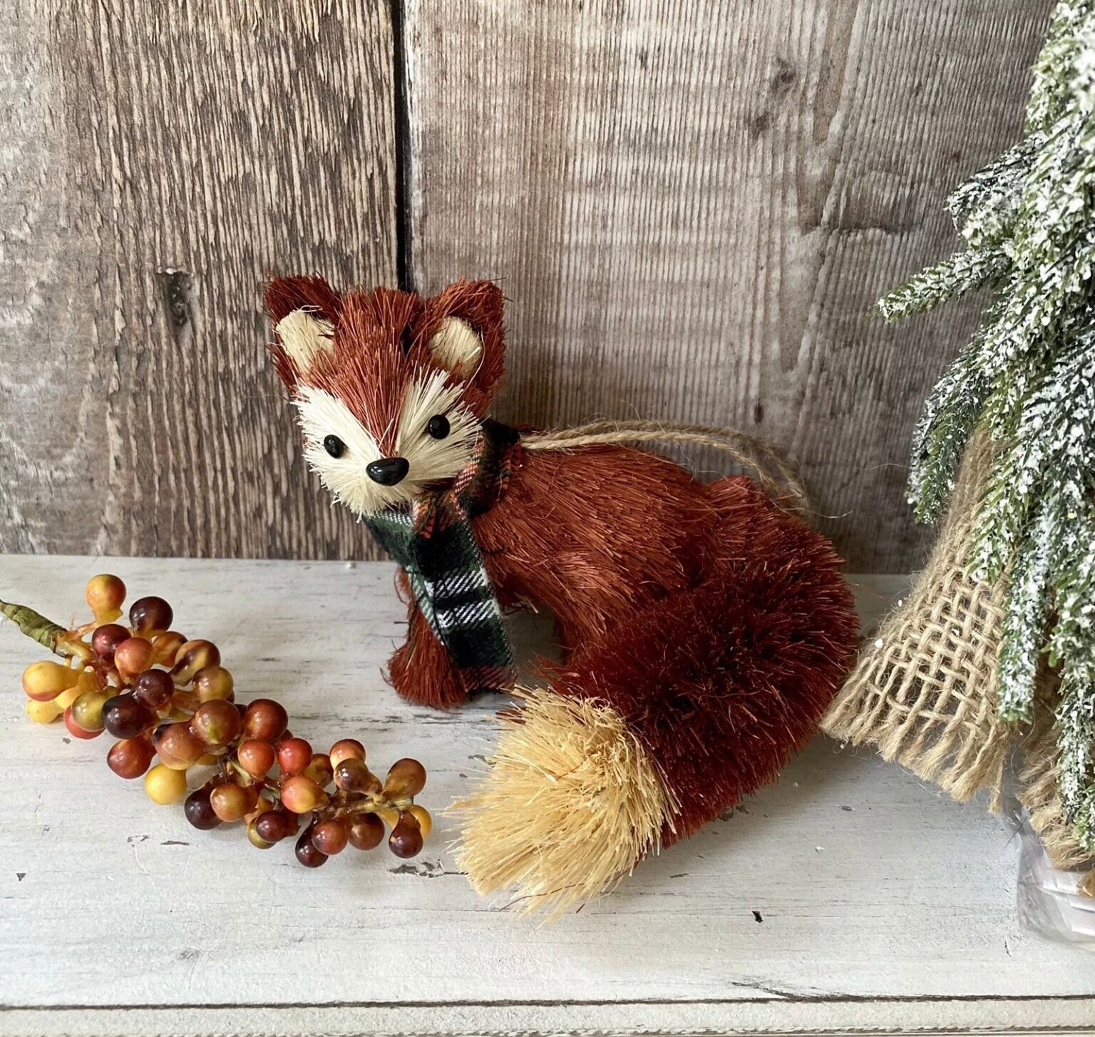 Woodland Fox Bristle Brush Christmas Tree Bauble Decoration Etsy UK
