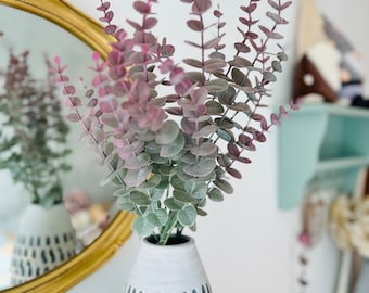 Artificial Eucalyptus Spray With Blush Pink Faux Flower one Stem 71 cm