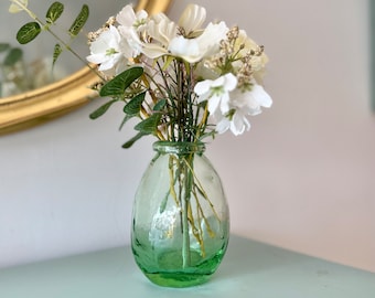 Recycled Glass Bubble Vase Clear Transparent Wide Bottle Abstract Handmade Floral Arrangement