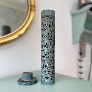 Carved Indian Soapstone Incense Sticks Burner Hand Carved Tower Incense Holder