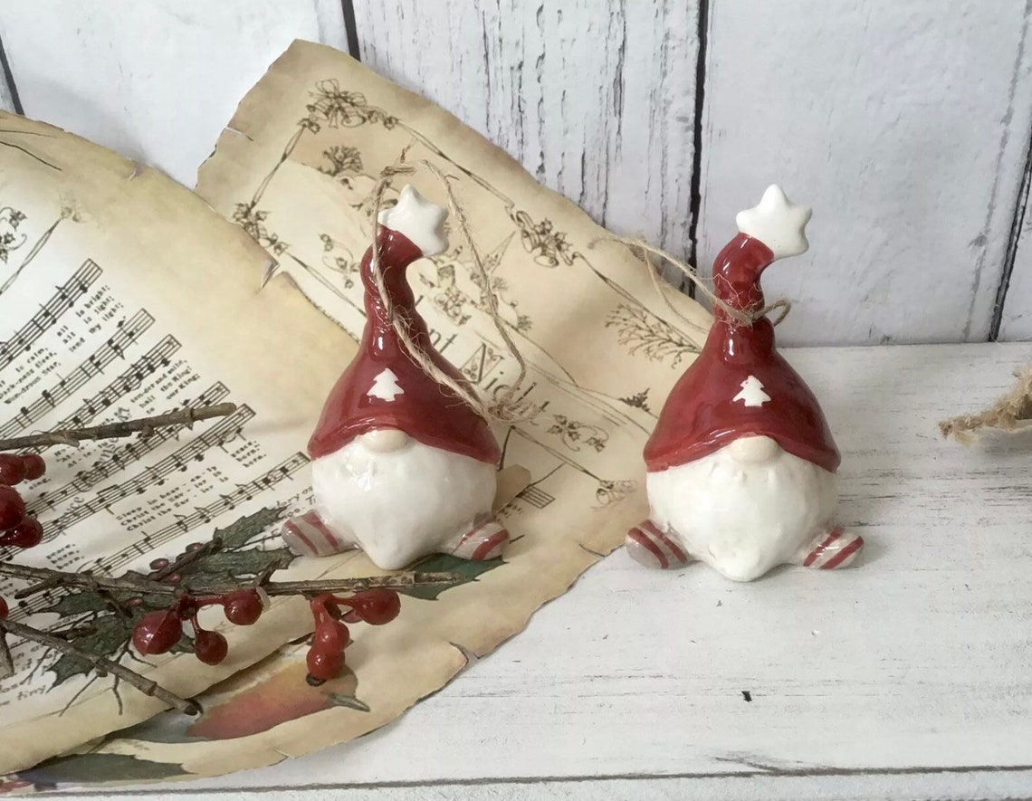 Set of 3 Ceramic Nordic Gonks Christmas Bauble Tree Hanging Etsy UK