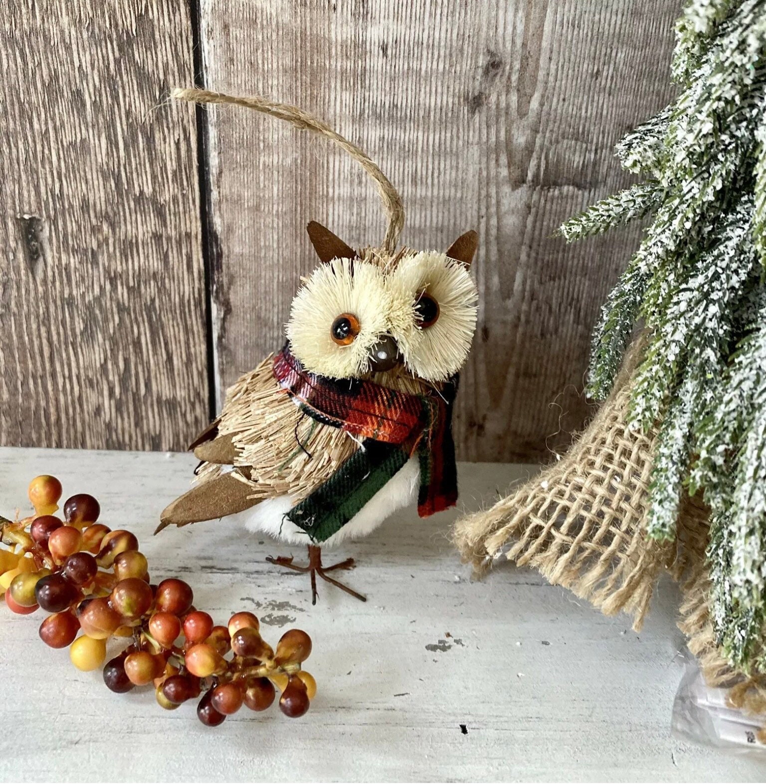 Woodland Owl Bristle Brush Christmas Tree Bauble Decoration Etsy