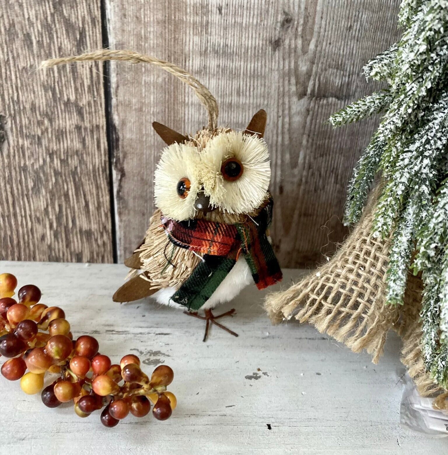 Woodland Owl Bristle Brush Christmas Tree Bauble Decoration Etsy