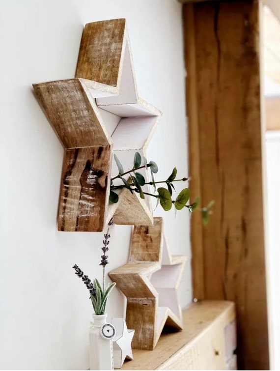 Set Of 2 Rustic Wooden Stars Wall Hanging Wall Art Etsy