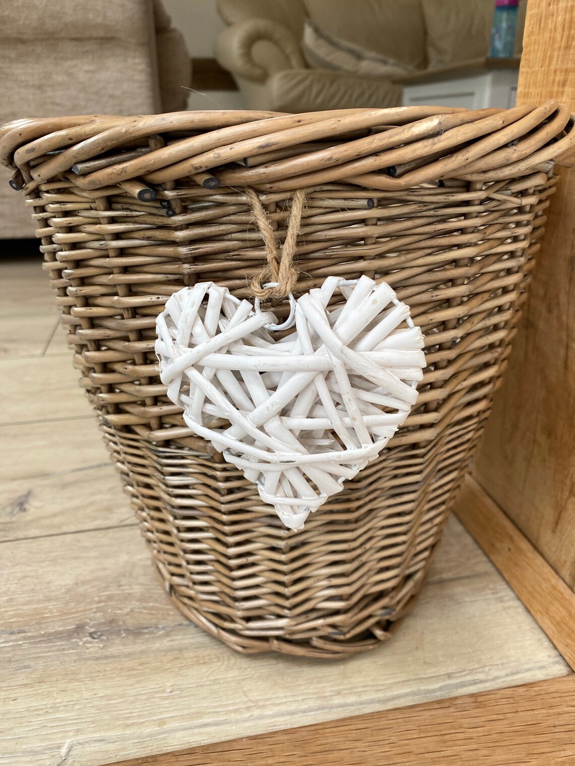 Antique Wash Wicker Waste Paper Bin Storage Basket With White Etsy