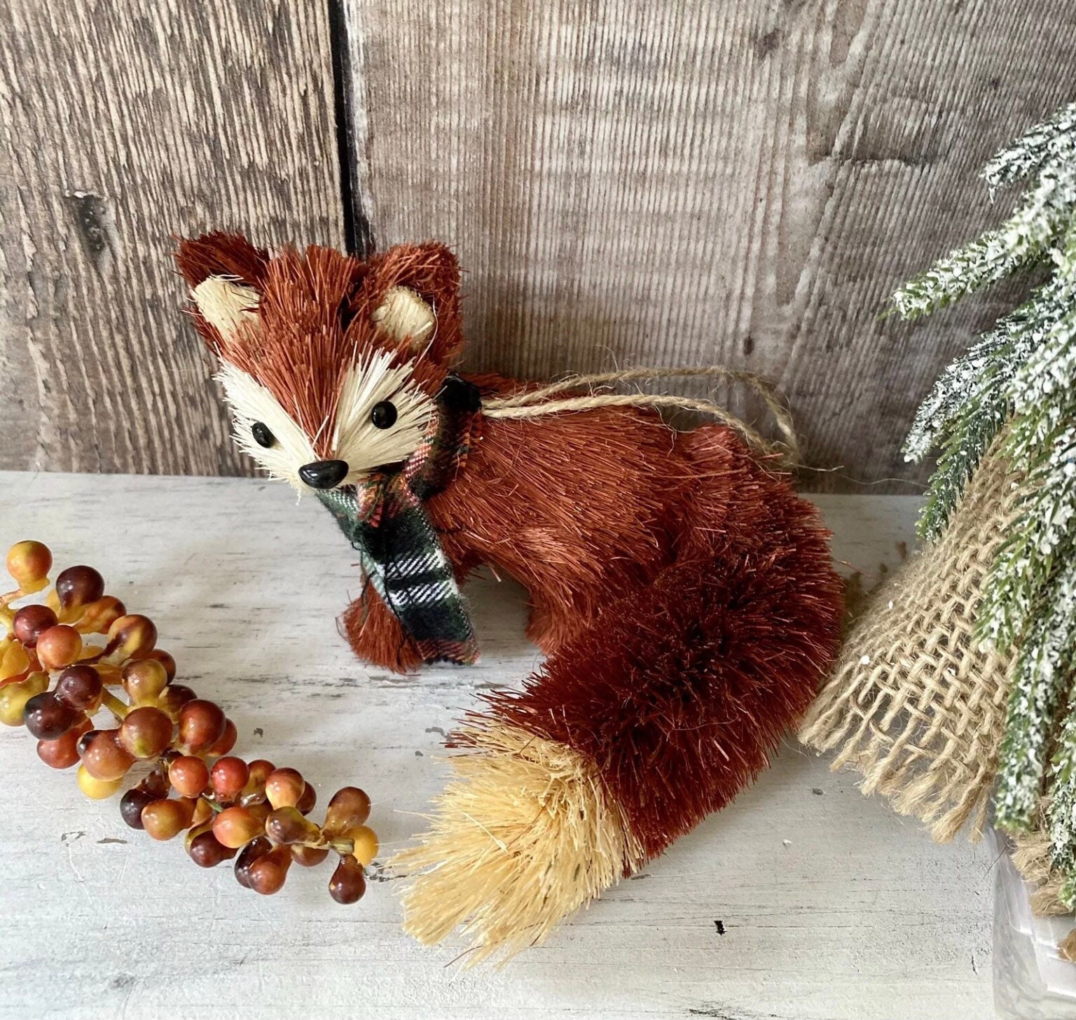 Woodland Fox Bristle Brush Christmas Tree Bauble Decoration Etsy