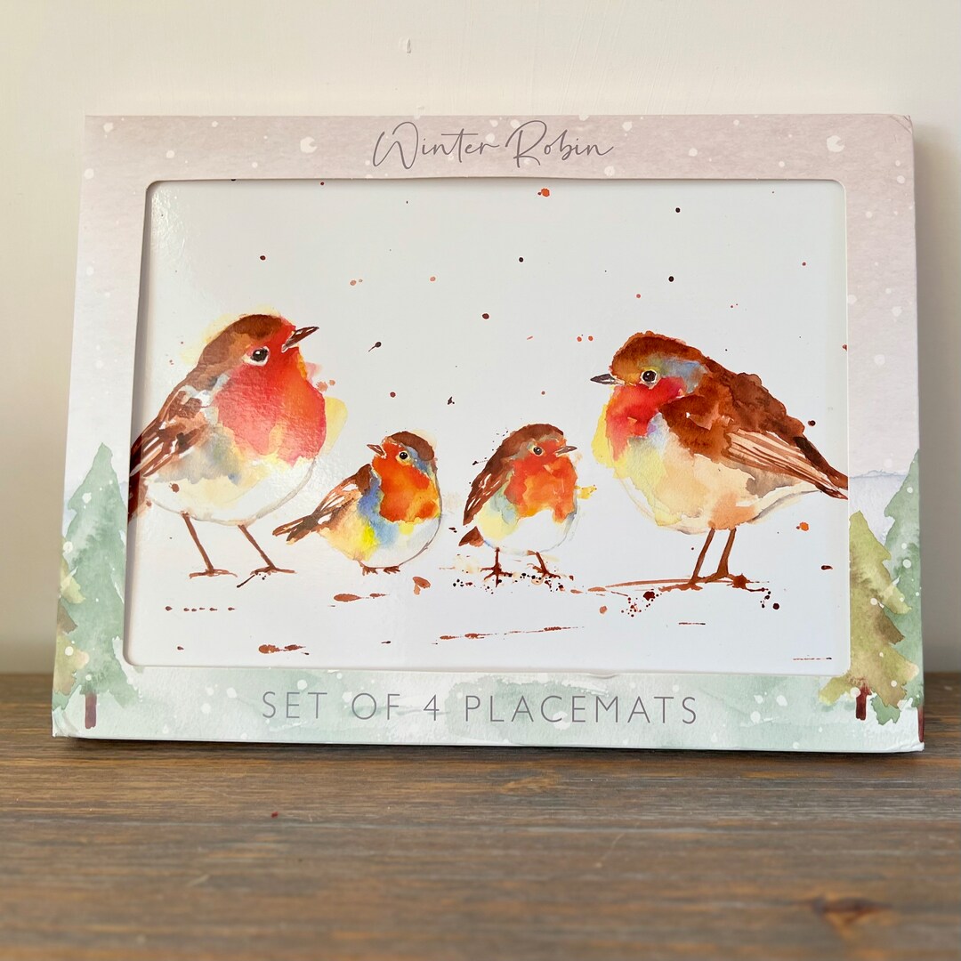 Set of 4 Winter Robin Placemats Cork Backed Table Mats Dinner Etsy UK