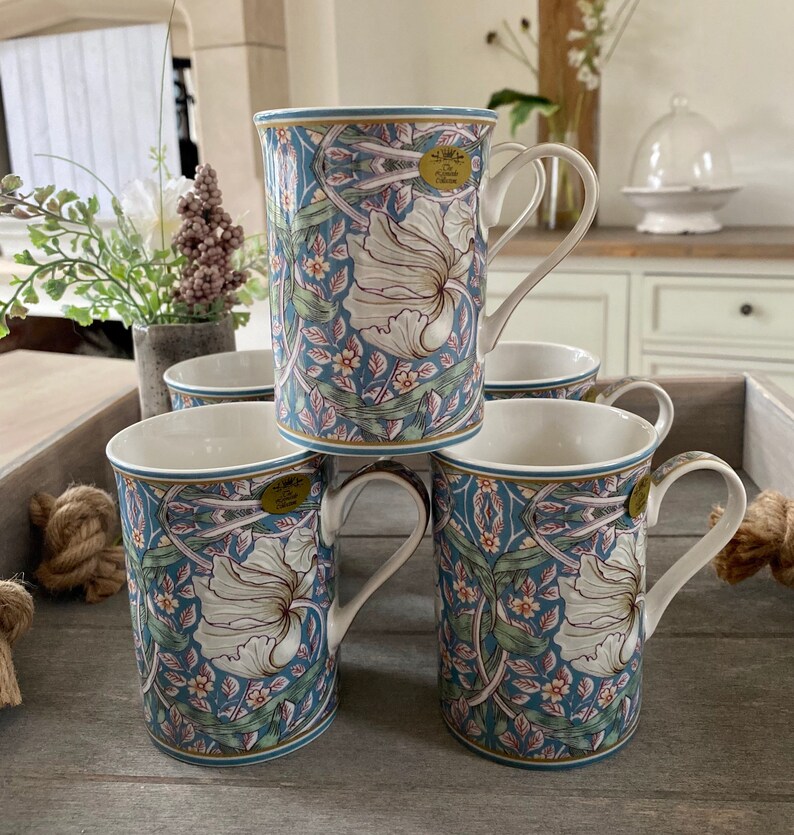 Et of 6 William Morris Pimpernel Fine China Mugs Duck Egg Blue Etsy UK