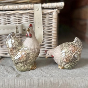 Set 2 Terracotta Chicken Ornaments Rustic Pottery Hen Figurines Home Garden image 8