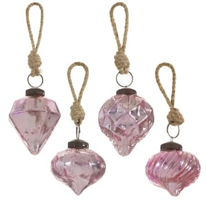 Set 4 Vintage Silver Recycled Glass Baubles Antique Pink Christmas Tree Decor