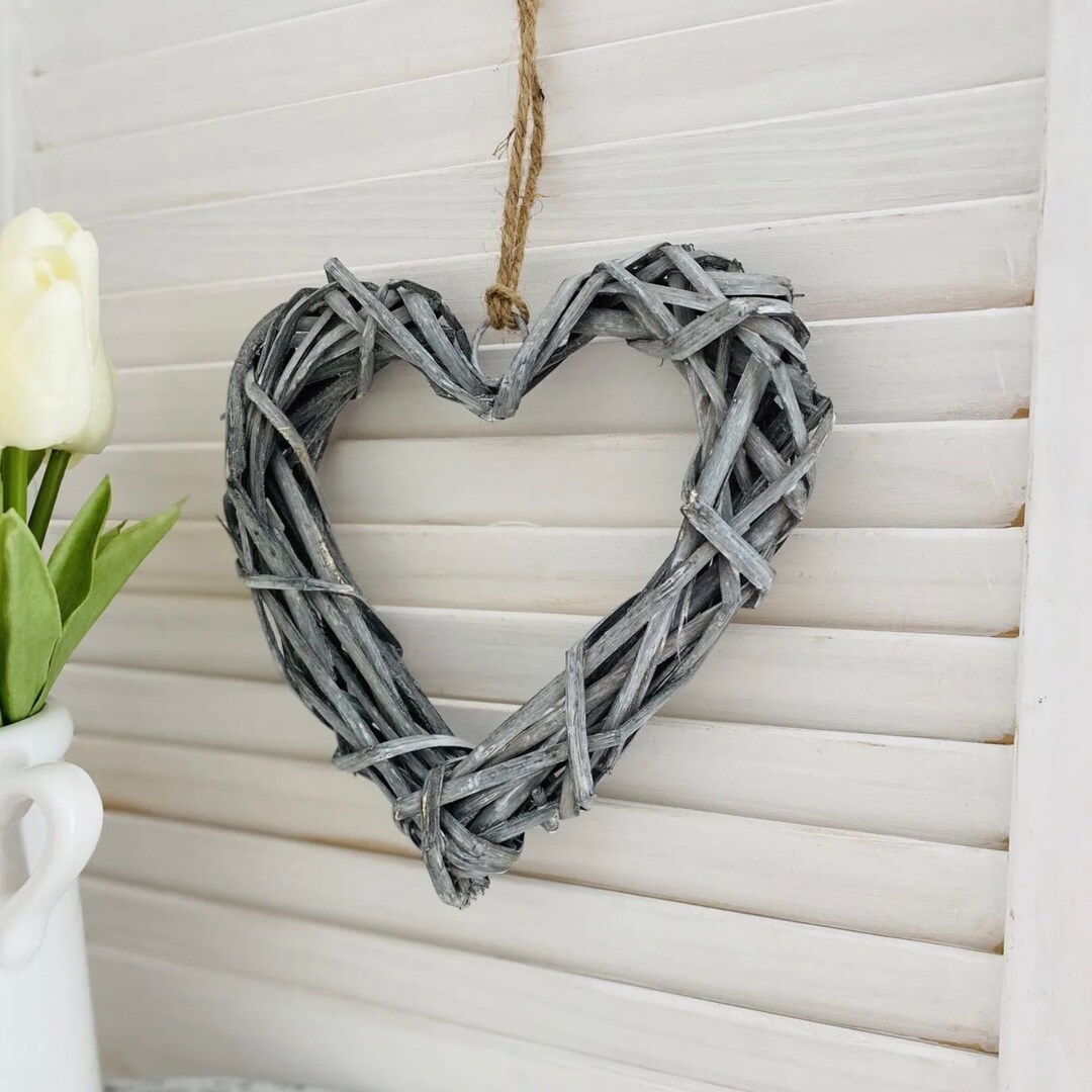 20cm Grey Wicker Heart Wall Hanging Decoration Home Wedding Etsy