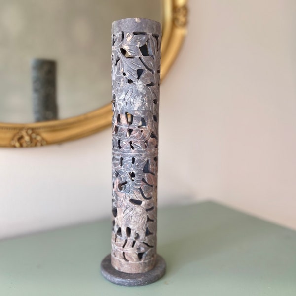 Carved Indian Soapstone Incense Sticks Burner Hand Carved Tower Incense Holder Elephant design