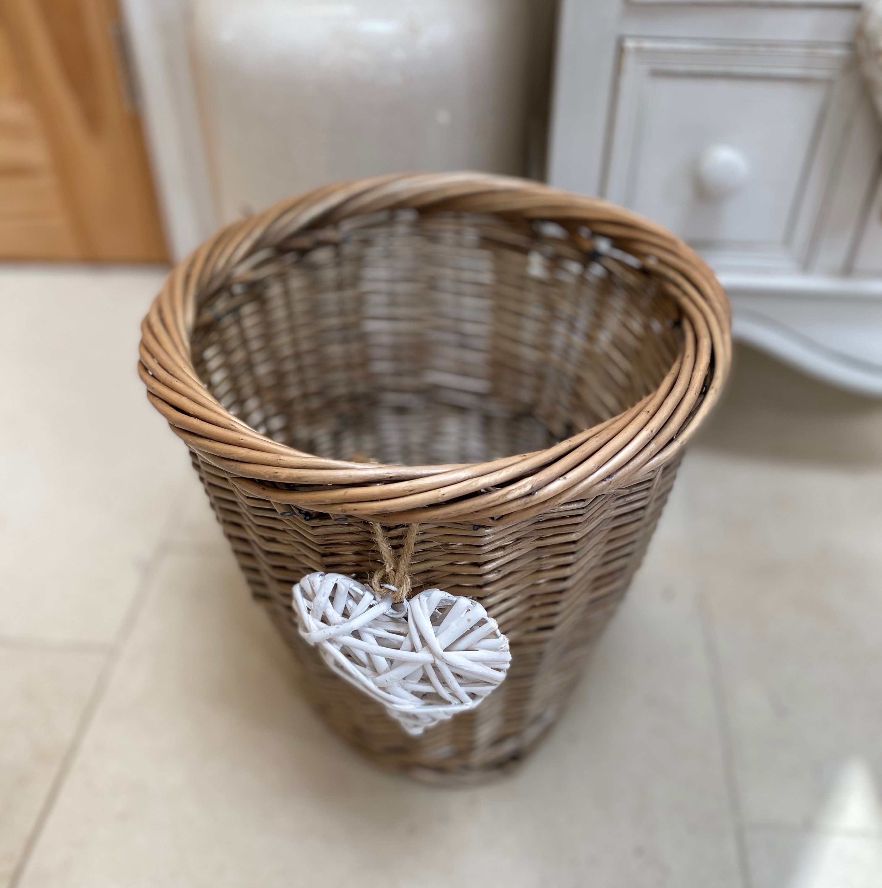 Antique Wash Wicker Waste Paper Bin Storage Basket With White Etsy