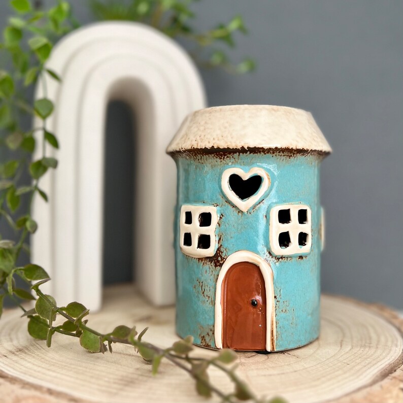 Teal Retro Village Pottery Ceramic House Tea Light Holder Oil Etsy UK