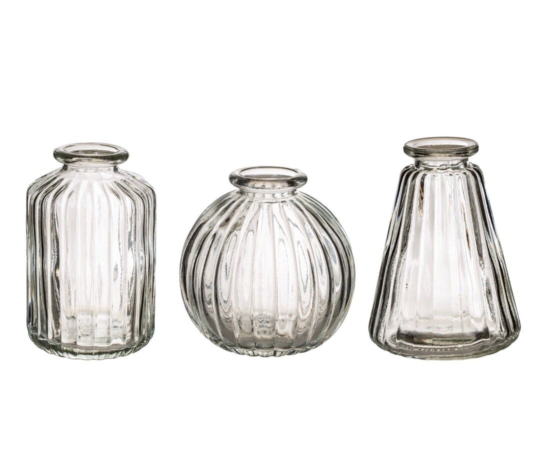 Set of 3 Clear Glass Ribbed Bud Vases Great for Dried Flower Etsy UK