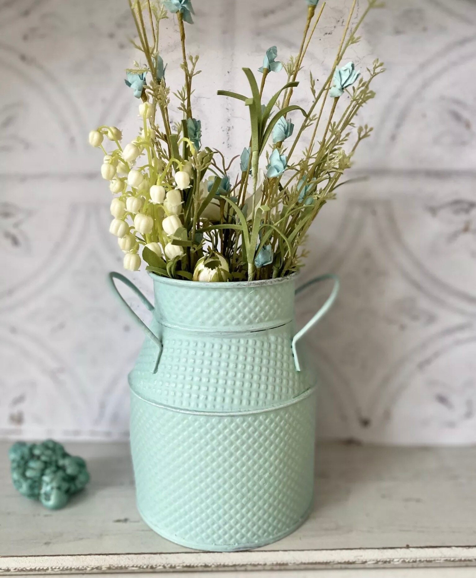 Green Rustic Metal Flower Vase Vintage Farmhouse Jug Home Etsy