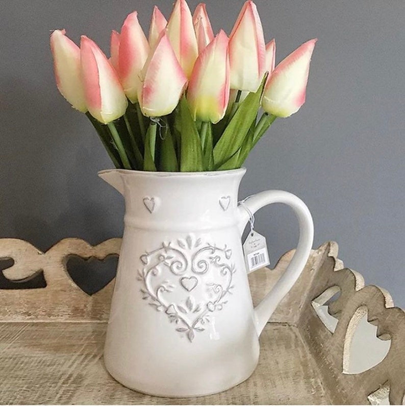 White Heart Embossed Ceramic Jug Milk Jug Pitcher Flower Vase Etsy