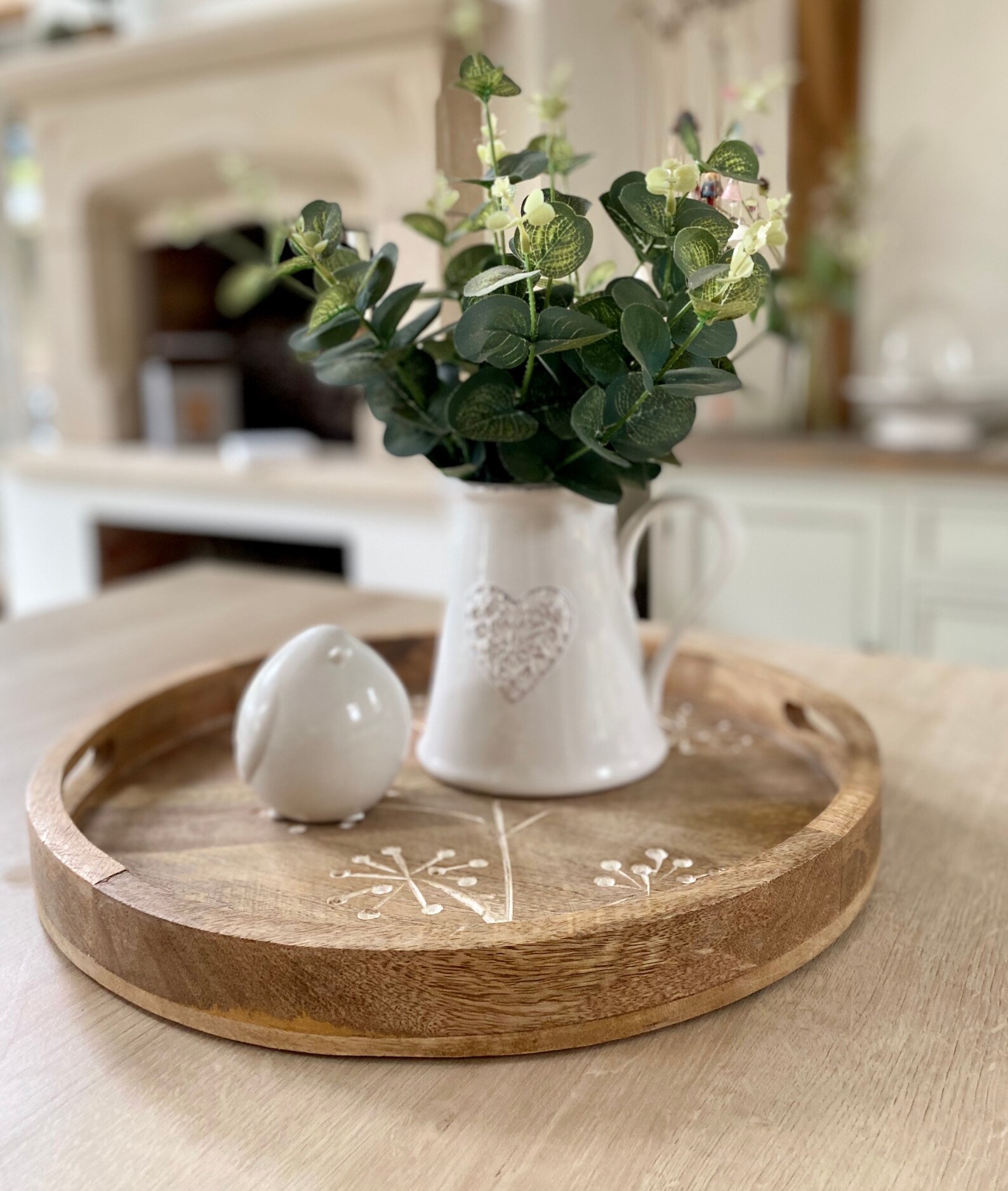 Vintage Wooden Round Tray With Handles Rustic Mango Wood Etsy