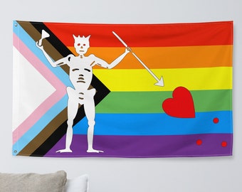 Fortschritt Blackbeard Pirat Flagge, Fortschritt Pride Flagge, Blackbeard Flagge, LGBT Pirat, Regenbogen Dekor, OFMD Flagge