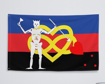 Bandera de orgullo pirata de barba negra poliamorosa, bandera de poliamor, bandera de barba negra, pirata poliamoroso, decoración de poliam, nuestra bandera significa muerte, bandera OFMD