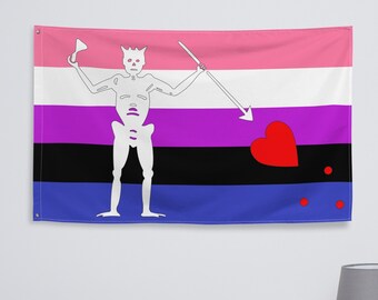 Drapeau de fierté genderfluid Blackbeard, drapeau genderfluid, drapeau barbe noire, genderfluid pirate, décor genderfluid, notre drapeau signifie la mort, drapeau OFMD