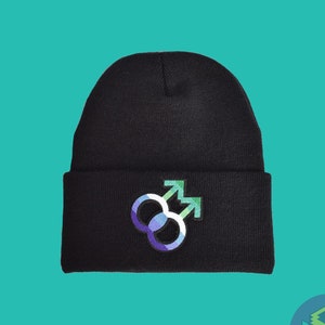 Gay Male Beanie, Gay Pride Symbol, Gay Male Flag Beanie, Black Gay Male Beanie, Gay MLM Hat, Fall Fashion, Winter Beanie, Male Loving Male