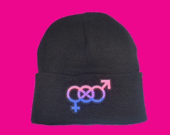 Bisexual Beanie Bisexual Pride Symbol Bisexual Flag Beanie Black Bisexual Beanie Bisexual Hat Fall Fashion Winter Beanie