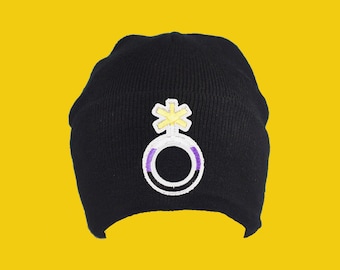 Nonbinary Beanie Nonbinary Pride Symbol Nonbinary Flag Beanie Black Nonbinary Beanie Nonbinary Hat Fall Fashion Winter Beanie