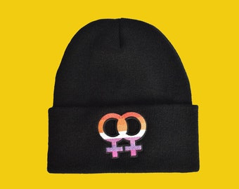 Lesbian Beanie, Lesbian Pride Symbol, Lesbian Flag Beanie, Black Lesbian Beanie, Lesbian Hat, Fall Fashion, Winter Beanie, Lesbian Hat