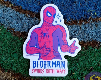 Biderman Sticker, Bisexual Sticker, Bi Decal, Comic Con, Gift for Nerd, Bisexual Pride, Swings Both Ways, Bisexuality, Gift for Bisexual