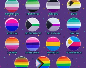 1.5" Round Sexuality and Romantic Orientation Buttons, LGBTQ Buttons, Pride Buttons, Gay Pride Buttons, Bisexual, Lesbian, Transgender, LGBT