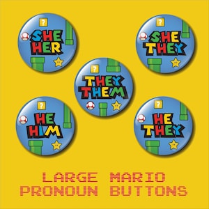 Super Mario Pronomen, Mario Pronomen Pin, Gamer Pronomen Button, LGBTQ, He Sie, She Sie, He Him, She Her, Sie Them, Geschenk für Trans Teen